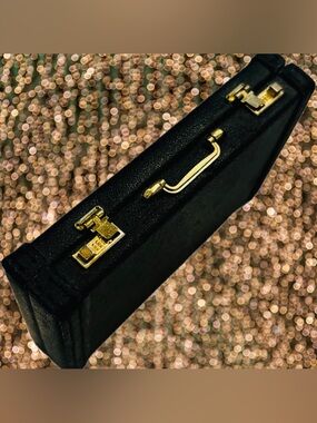 Custom Design Fine Art Credit ID Card Case Briefcase Original Black Leather Gold